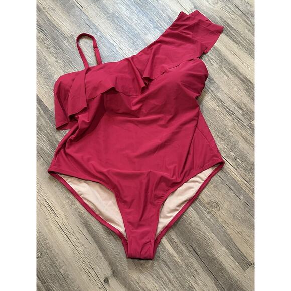 Kona Sol Other - Kona Sol Swimsuit One Piece Ruffle Strap One Shoulder Hot Pink Size 22 Plus